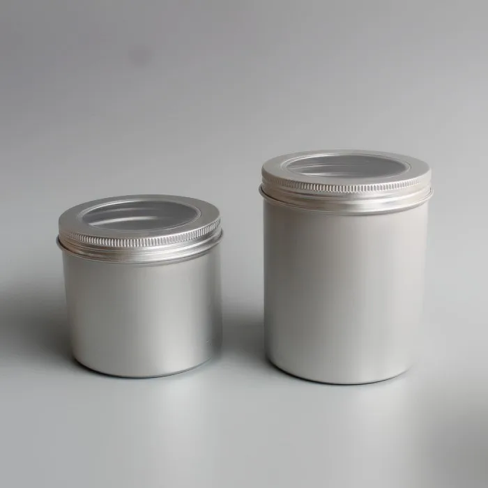 

Free shipping 10pcs 500g Empty Aluminum Jar PVC window 500ml aluminum tin clear window Tea Box 500g metal aluminum can canister