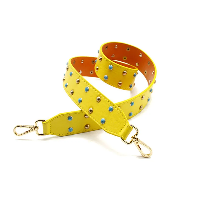 100x3.7cm Fashion PU Leather Lady's Handbag Shoulder Strap Solid Bright Color Rivets Decor Chain Bag Belts Accessory for Womens