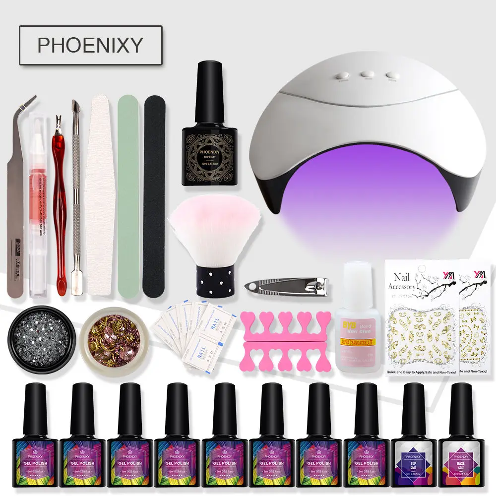 Набор для ногтей 36 Вт УФ-светодиодный светильник для сушки с 8 шт. Набор для гель-лака для ногтей инструменты для замачивания маникюрный набор Гель-лак для ногтей инструменты для дизайна ногтей