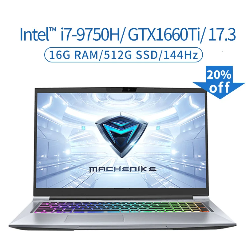 Machenike T90-PLus i7 GTX1660Ti Игровые ноутбуки(Intel i7-9750H+ GTX1660Ti 6G/17,3 ''144Hz) игровой ноутбук i7 - Цвет: 16G 512G 144Hz