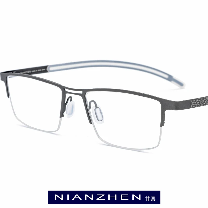 

Pure Titanium Eyeglasses Frame Men Square Myopia Optical Frames Eye Glasses for Men Ultra Light Half Semi Rimless Eyewear 1172
