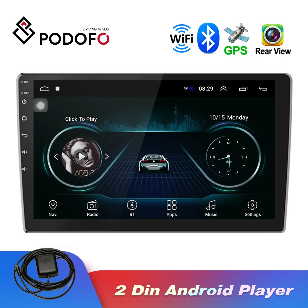 Автомобильный мультимедийный плеер Podofo 2Din Android GPS 10 1 дюйма HD 2.5D с закаленным