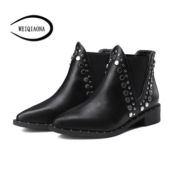 

SHUNRUYAN 2018 New Fashion Martin Boots Big Size 34-43 Brand Design Sexy Women Shoes Winter Short Boots Low Heels Pointed Toe