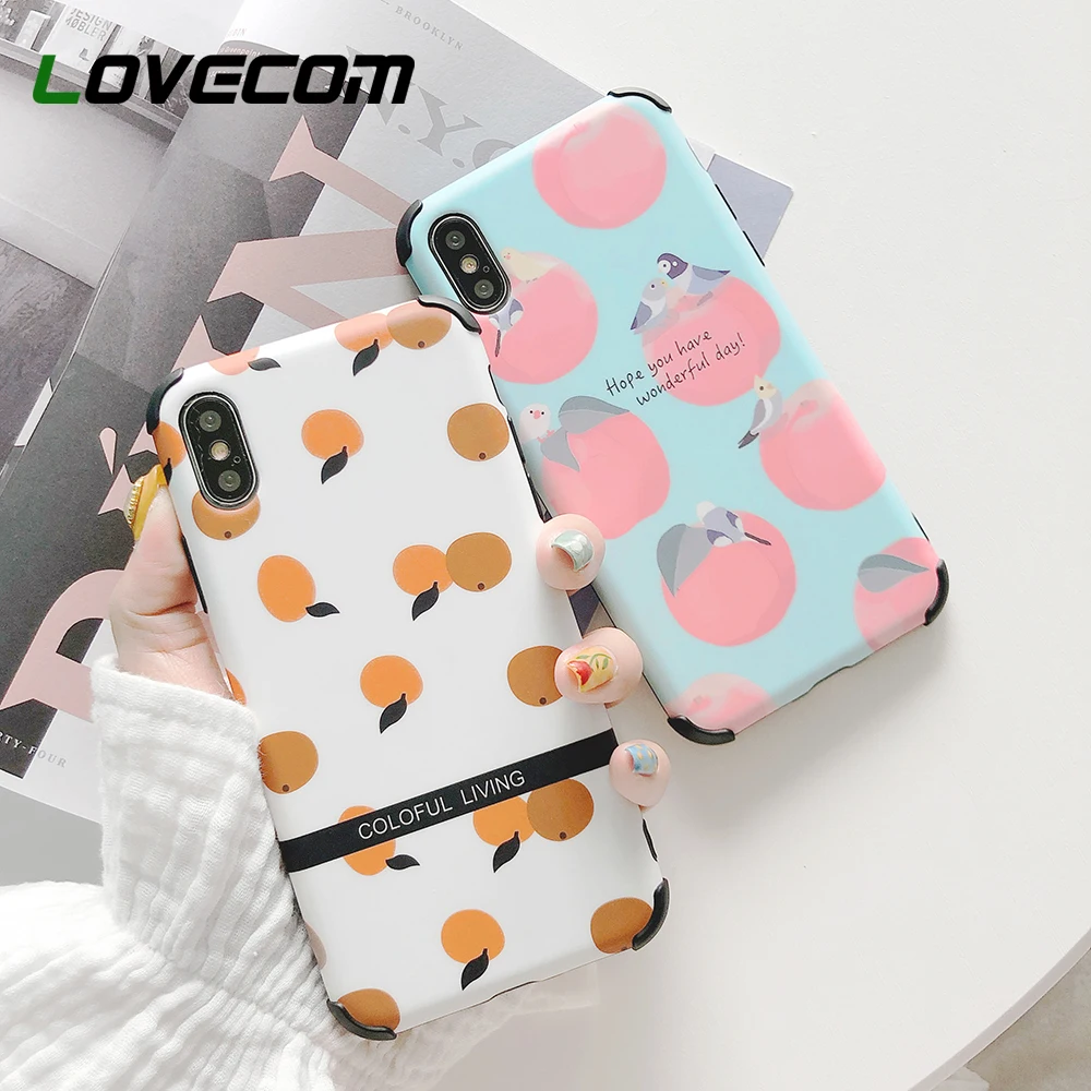 

LOVECOM Cute Fruit Peach Case For iPhone X XS Max XR 6 6S 7 8 Plus Four-corner Anti-knock Heavy Protection Soft IMD Shell Cover