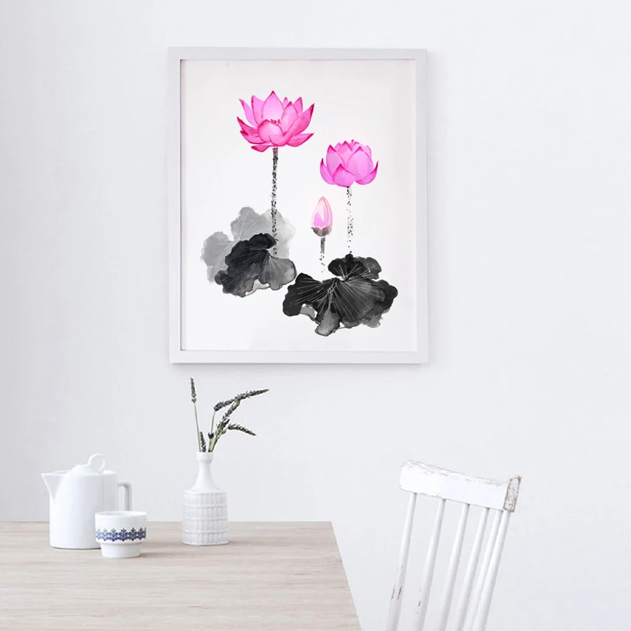 Pink Lotus Flowers Wall Art Print And Poster , Lotus Wall Pictures