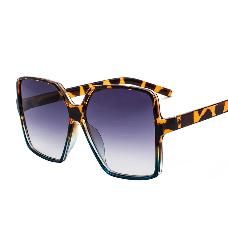 Vintage Oversize Square Sunglasses Women Men Luxury Brand Black Brown Big Frame Sun Glasses Female Shades Coulos - Цвет линз: leopard blue