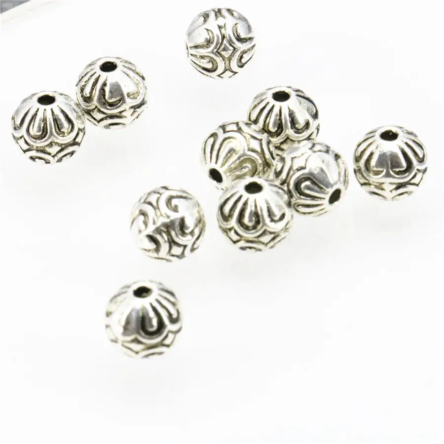 

5PCS Accessory Lucky DIY Finding Loose Copper Round Beads Ball Carved Flowers Girl Jewelry Making Women Metal Gifts Crafts 8mm