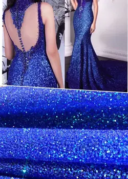 

Blue african sequins embroidered tulle mesh fabric sparkly glued glitter sequins lace fabric