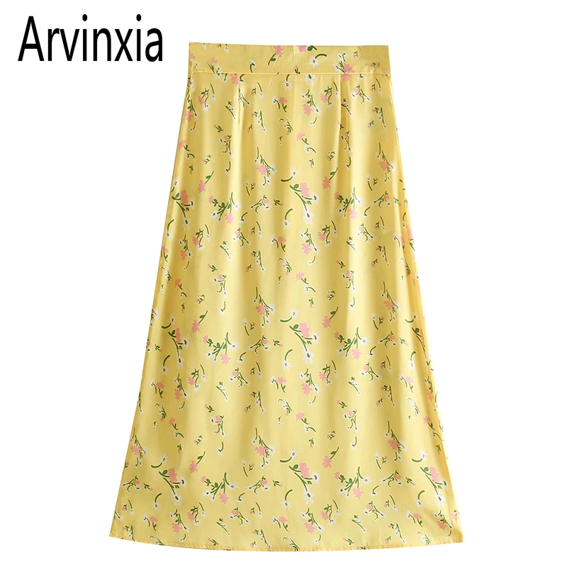Arvinxia ZA/Модная женская юбка с цветочным принтом, новая стильная женская юбка в стиле бохо с цветочным принтом, шикарная Свободная Женская летняя юбка с высокой талией