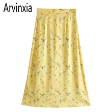 Arvinxia ZA/Модная женская юбка с цветочным принтом, новая стильная женская юбка в стиле бохо с цветочным принтом, шикарная Свободная Женская летняя юбка с высокой талией