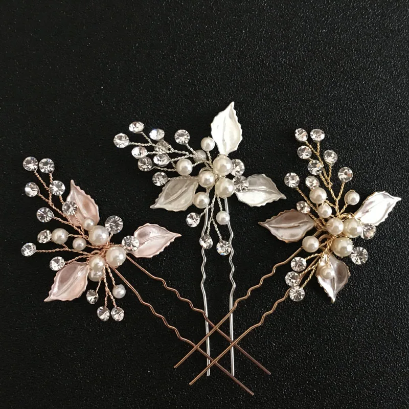 

SLBRIDAL Handmade Clear Crystals Pearls Flower Wedding Hair Pin Bridal Hair Stickers Hair accessories Bridesmaids Women Jewelry