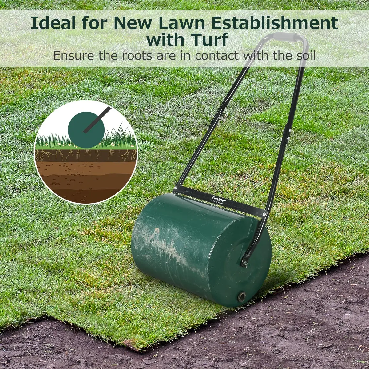 

Finether 46L/30L Drum Lawn Roller with Scraper Bar Manual Garden Roller With Removable Drain Fill Plug Garden Tools