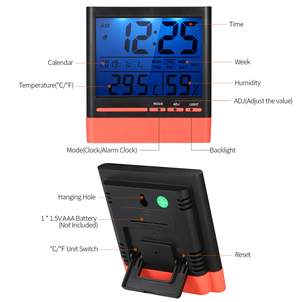 ЖК-цифровой Комнатный термометр-гигрометр комнатный Измеритель температуры и влажности Будильник термо-гигрометр с подсветкой