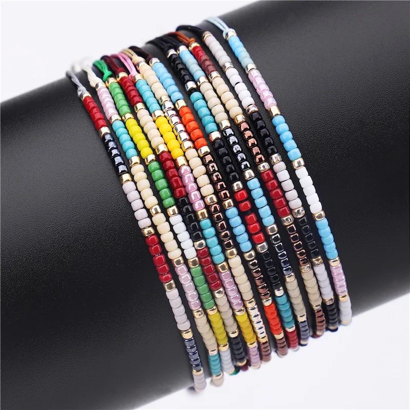 

Ethnic Bohemia Multicolor Tiny Handmade Bracelet Simple Beaded Adjustable Bracelets for Women Male Friends Beach Jewelry Lovers