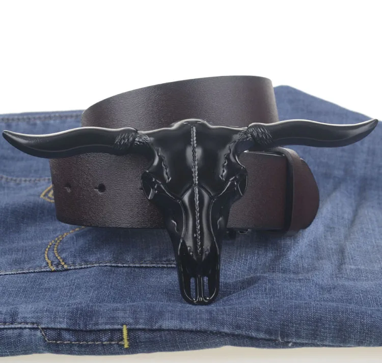 Black Tau style buckle PU leather belt cow head buckle man belts new