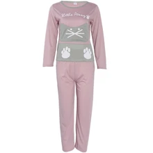 KLV Женские топы с длинными рукавами и принтом кота из мультфильма, розовые штаны, пижамный комплект, одежда для сна