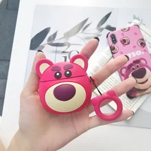 Ring Strap Wireless Earphone Protective Cover 3D Pink Bear Lotso Silicone Case For Apple AirPods 1 2 Headphone Charging Box