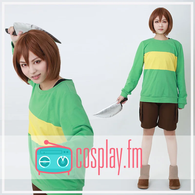 

[STOCK] Game Undertale Chara Green Pullover Sweater Color contract Top Cosplay Top S-XL Hot sale free shipping