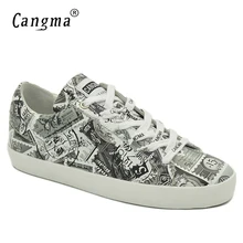 CANGMA брендовые кроссовки Для женщин белые осенние туфли ручной работы со шнуровкой; обувь, обувь без каблука с принтом, женские белые сапоги из натуральной кожи, обувь для женщин