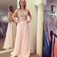Zwei Pices Sparkly Pailletten Liebsten Lange Abendkleid Eine Linie Strap Chiffon Ärmellose Formale Kleider Vestido