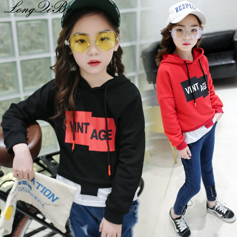 

Baby girl cotton printed sweater 2018 autumn new girls casual sweater in the big boy loose Korean shirt children's hooded jacket