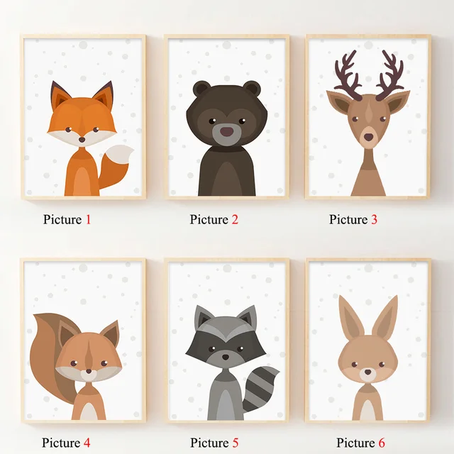 Nordic Art Forest Animal Squirrel Deer Bear Poster Minimalist Canvas Nordic Art Forest Animal Squirrel Deer Bear Poster Minimalist Canvas Painting Nursery Picture Print Children Room