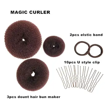 

Hair Puff Donut Styling Tools Elastic Band U Clip Multi Function Girls DIY Magic Hair Bun Maker Convenient Accessory