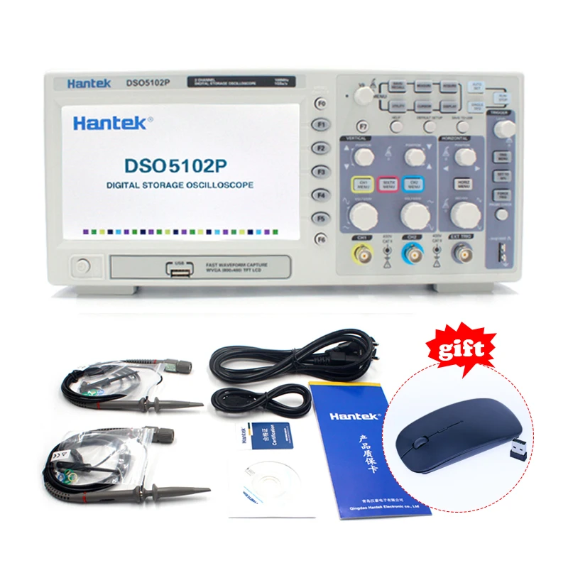 

Digital Oscilloscope Hantek DSO5102P Portable 100MHz 2Channels 1GSa/s Record Length 40K USB Osciloscopio Handheld Oscilloscopes