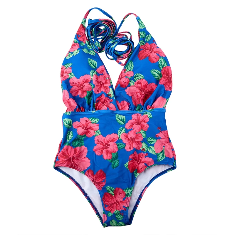 

ABGZ-One Piece Swimsuit Women Swimwear Push Up Monokini Tie Up Swim Suit Bodysuit Bathing Suit Summer Beach Wear Red Xxl