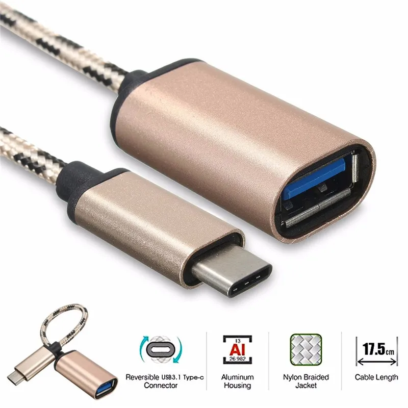 USB-C 3,1 type C Мужской к USB 2,0 Женский нейлоновый Плетеный адаптер синхронизация данных зарядное устройство OTG кабель конвертер для Macbook 100 шт./партия