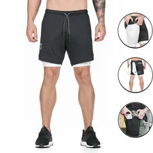 2 в 1, быстросохнущие мужские шорты, летние спортивные штаны для бодибилдинга, белые/черные безопасные шорты с карманами для бега,, бермуды, одежда