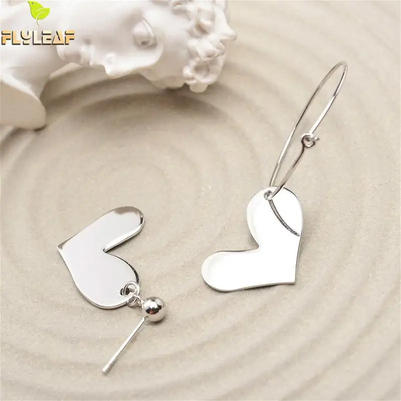 

Flyleaf Heart-shaped Asymmetry Drop Earrings For Women 100% 925 Sterling Silver Dangling Statement Earings Fashion Jewelry Fine