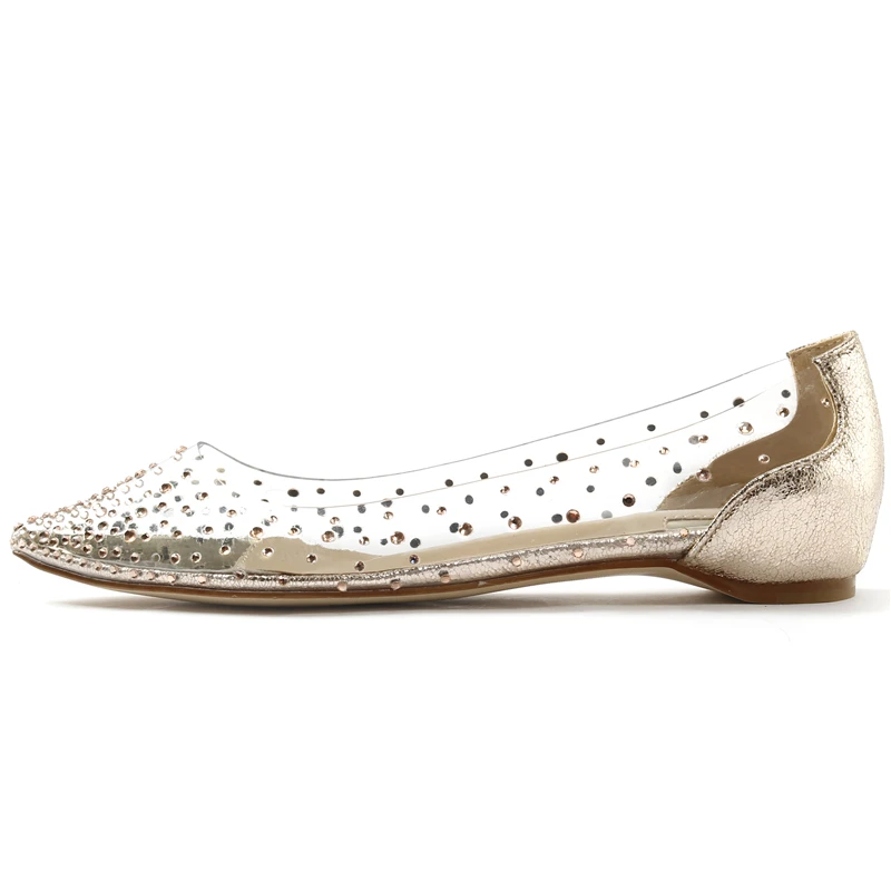 Buono Scarpe/прозрачные свадебные туфли на плоской подошве с острым носком украшенные