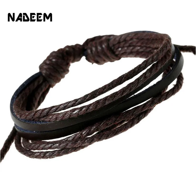 

NADEEM New Fashion Braid Leather Wrap Bracelet Vintage Men's Wholesale Punk Style Wristband Multilayer Leather Bracelet Jewelry