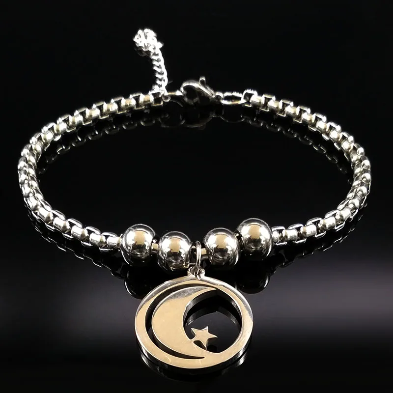

2019 Fashion Moon Stainless Steel Bracelets for Women Silver Color Bracelets & Bangles Jewellery luna pulseras mujer moda B17993