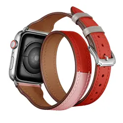 Новый двухцветный двойная петля для Apple Watch группа 38/40 мм 42/44 мм кожаный ремешок для IWatch серии 4 3 2 1 Ремешок Браслет