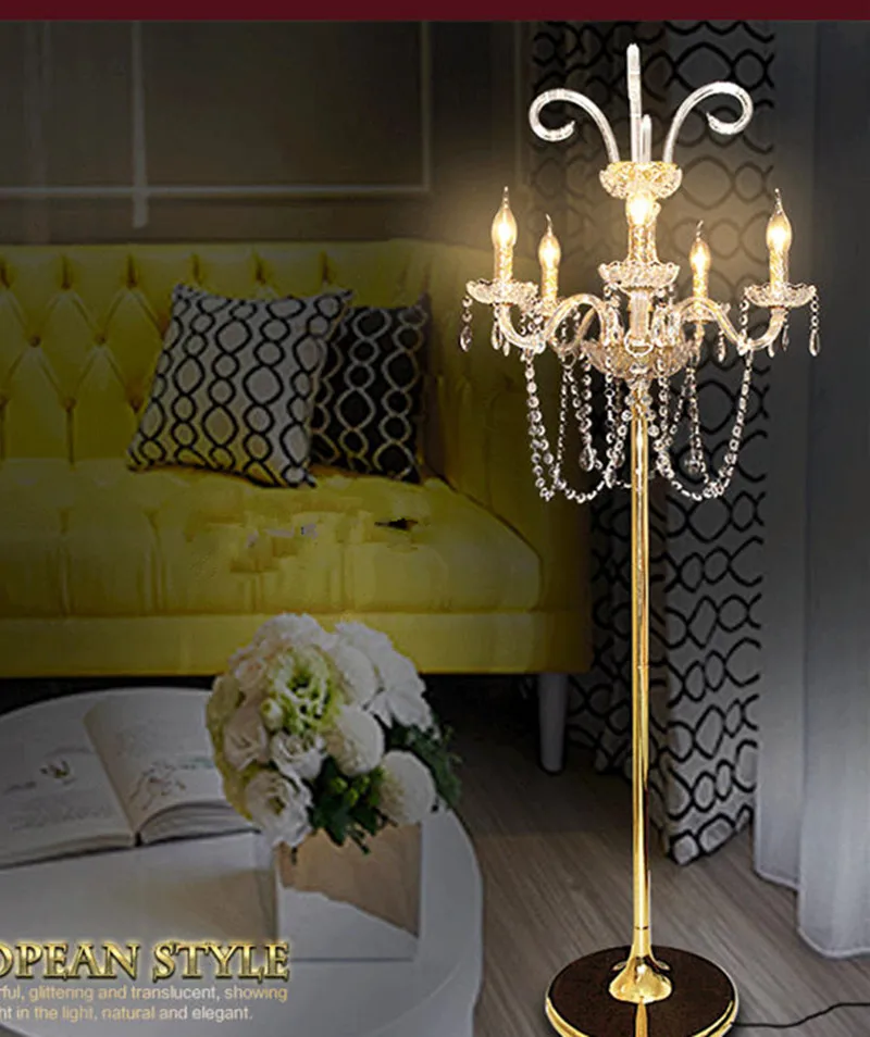 Us 419 68 14 Off Free Shipping New Arrival Candle Crystal Floor Lamp Long Vertical Gold Wedding Candlestick Bedroom Tall Standing Light Led In