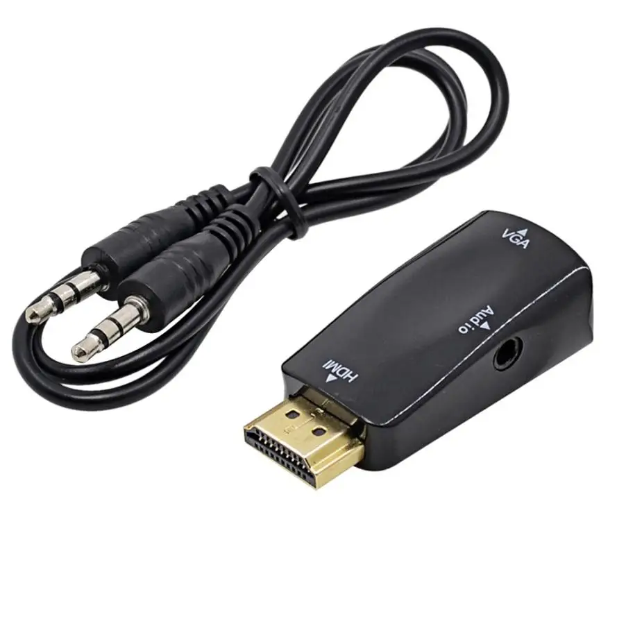 HDMI к VGA конвертер HDMI2VGA разъем адаптер+ аудио кабель для ПК компьютер ноутбук Настольный планшет к HDTV дисплей проектор - Цвет: Black