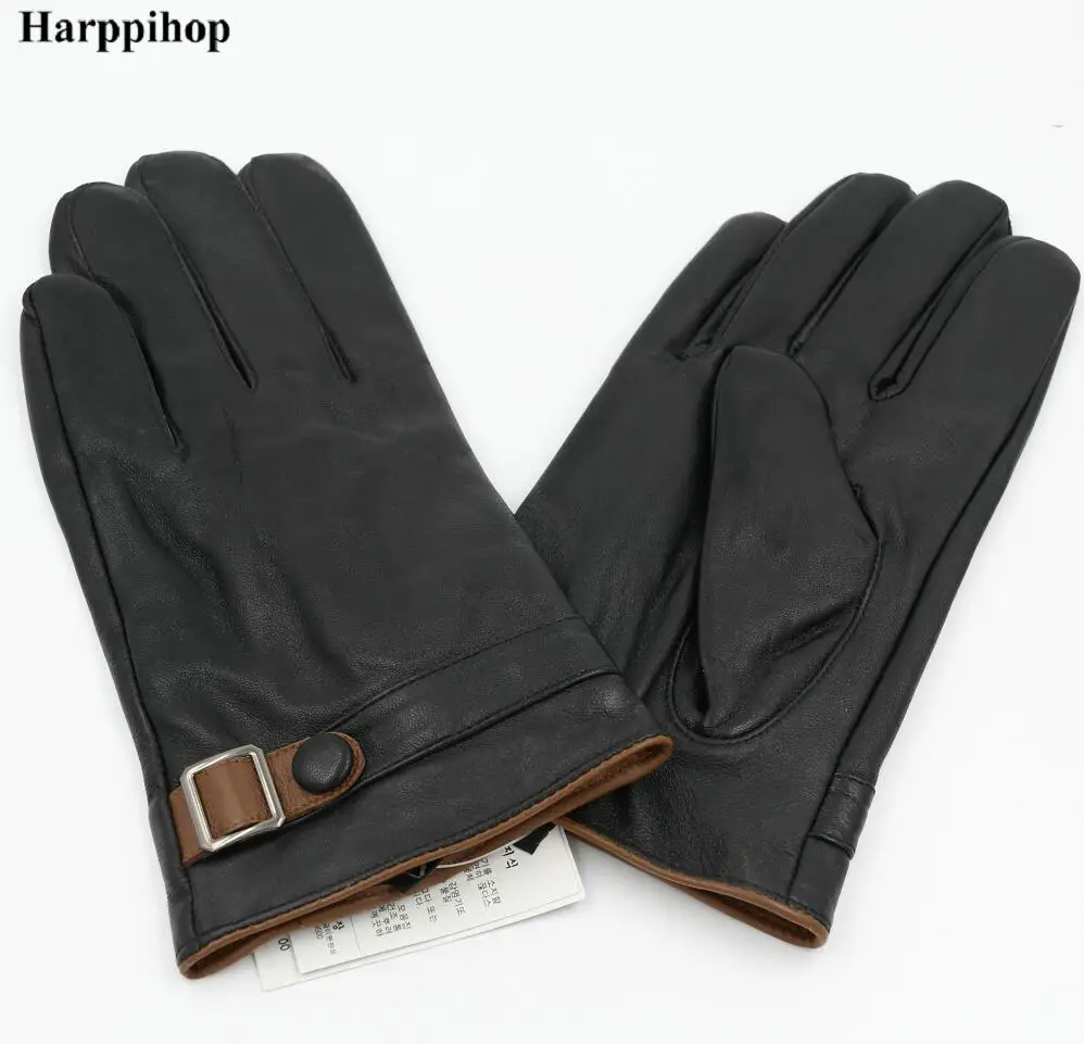Зимние мужские перчатки из натуральной кожи новые брендовые перчатки Модные теплые черные перчатки из козьей кожи Варежки