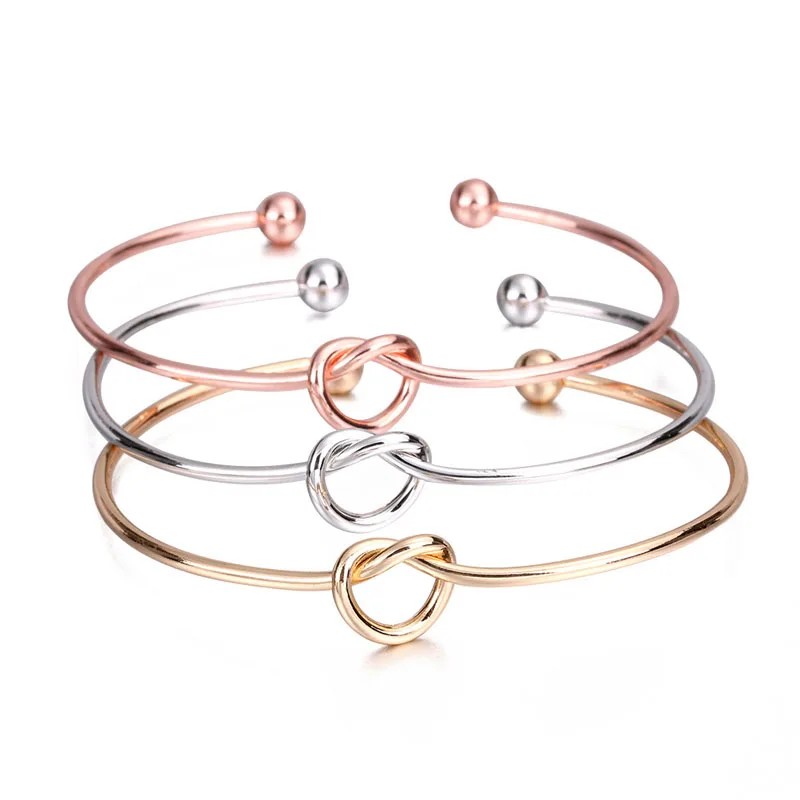 

Knot Cuff Bracelets Bangles For Women Men Charm Heart Jewelry Silver Rose Gold Color Couple Bracelet Bangle fashion love gift