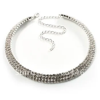 

SILVER TONE 3-ROW RHINESTONE CRYSTAL BRIDAL CHOKER NECKLACE SPARKLY DIAMANTE