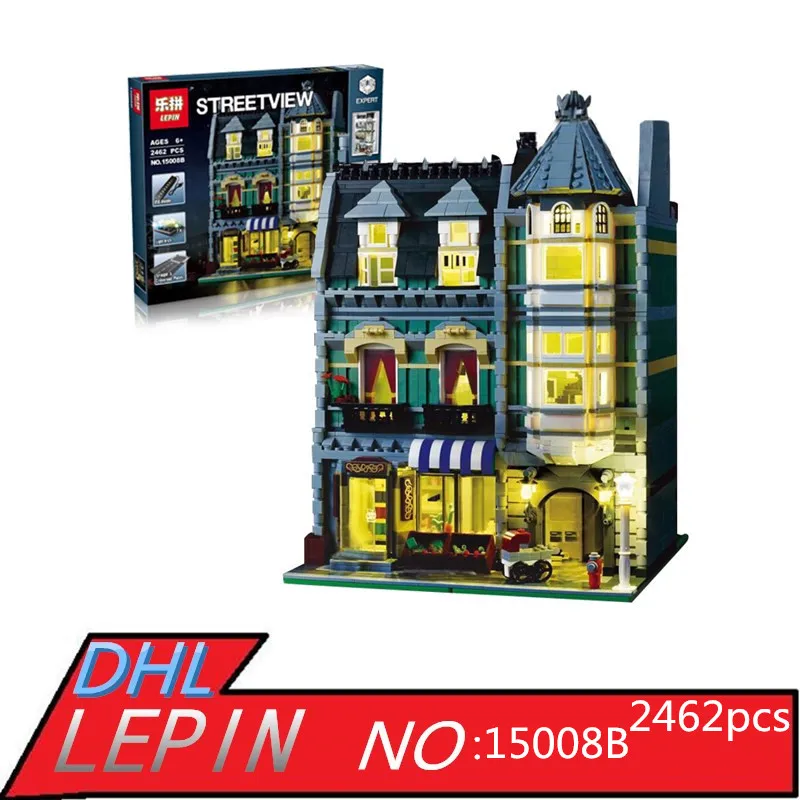 

LEPIN 15008B Genuine Streetview Series 10th Anniversary Light Version Green Grocer Set 10185 City Building Blocks Bricks Toys