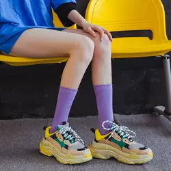 Японский ретро Для женщин Цвет ful, милые носки для студентов сладкий Macaron Цвет край прокатки ежедневно Вязание Длинные носки