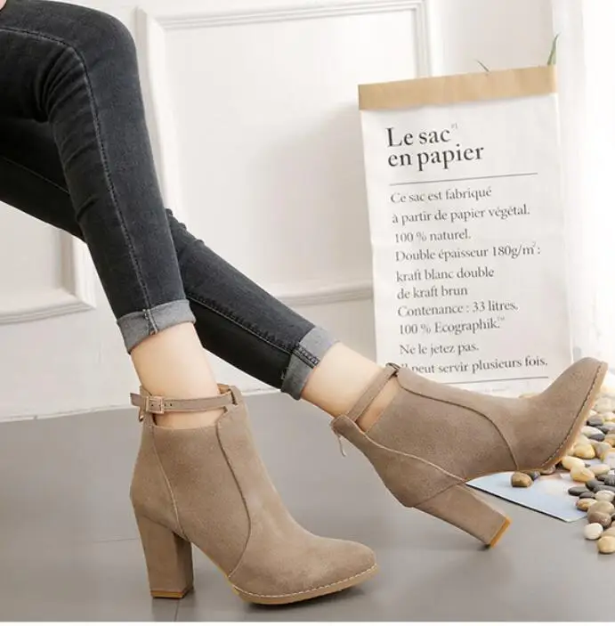 

New 2019 Autumn Winter Fashion Woman Boots High Heels women Leather Ankle Boots Sexy Pointed Toe Martin Boots Plus size 35-42