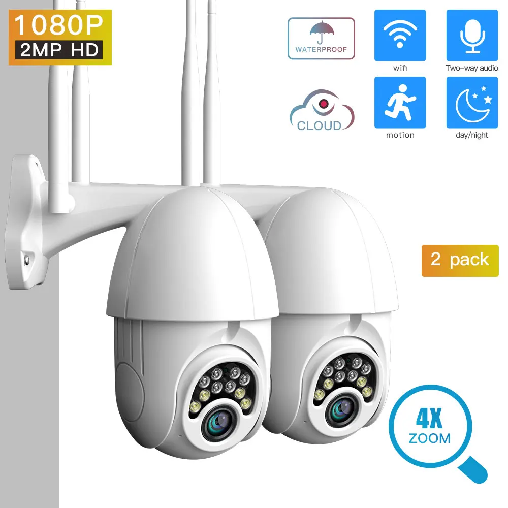 

SDETER 1080P PTZ Security Camera WIFI Outdoor Speed Dome Wireless IP Camera CCTV Pan Tilt 4x Zoom IR Camera exterior (2 PACK)