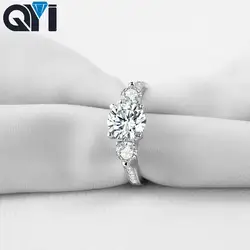 QYI jewelry кольца круглого сечения кольцо из стерлингового серебра 925 Три камнями Женское Обручальное украшение Сияющий циркон обручальные