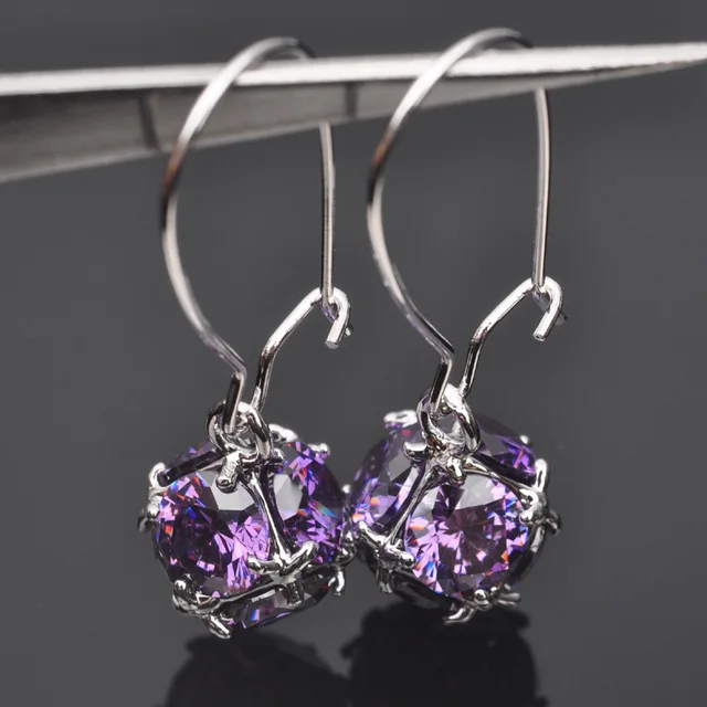 Aliexpress Unusual Purple Crystal Zirconia For Women Unusual Purple Crystal Zirconia For Women Jewelry Silver Drop Earrings Free Shipping P02142