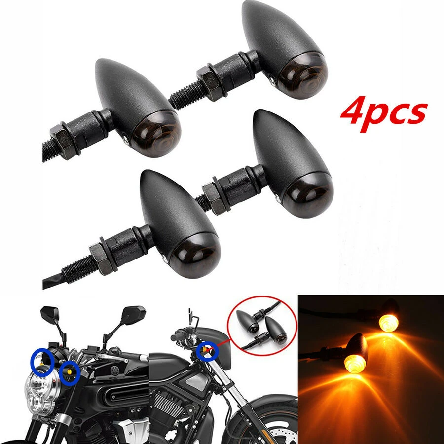 4pcs Metal Bullet Grill  Motorcycle Turn Signal Light For Harley Bobber