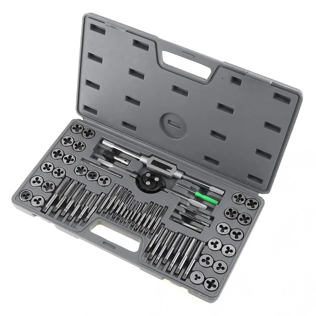 

60pcs/set Alloy Steel Multifunction Metric and British Screw Tap & Die Thread Cutting Tapping Hand Tool Kit with Plastic Box for