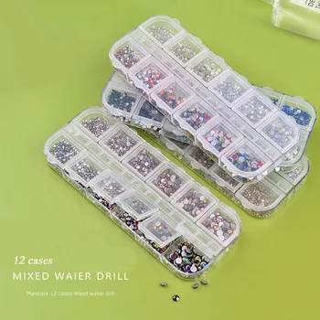 

A set women hot selling 12 Lattices Nail Decorate Glittering Drill Long Box Packing Nail Art Make-up G625